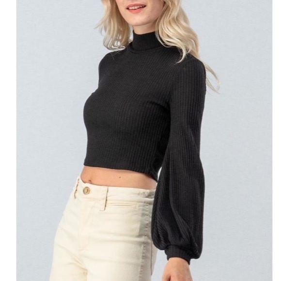 Black Turtleneck Crop Top - Picture 2 of 2